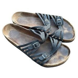 Birkenstock Womens Grenada Sandals 10 Black Leather Buckles Softbed Year Around